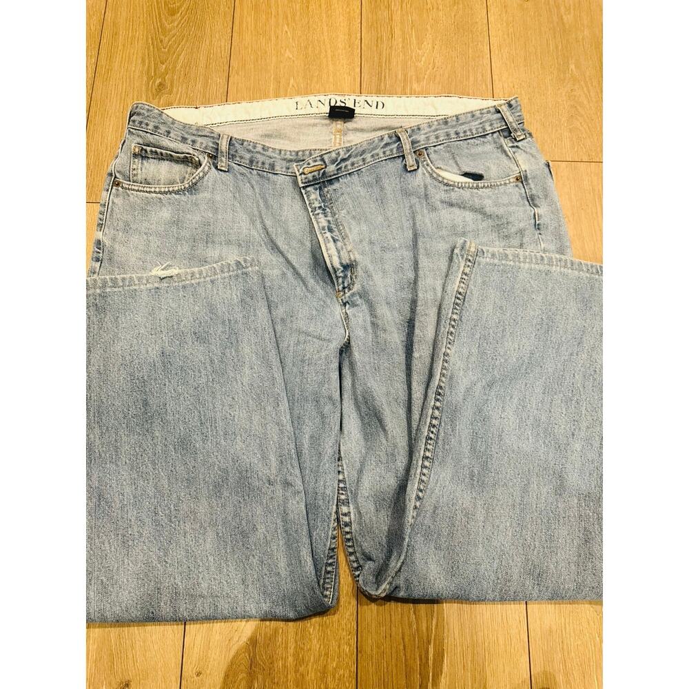 Lands End Relaxed Fit Jeans Mens 46 Tapered Leg Light Wash Denim Distressed